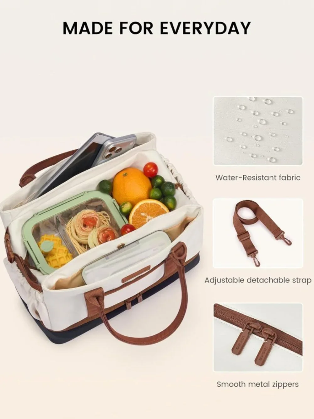Stylish Insulated Lunch Bag for Women - Triple Compartments & Bottle Holder